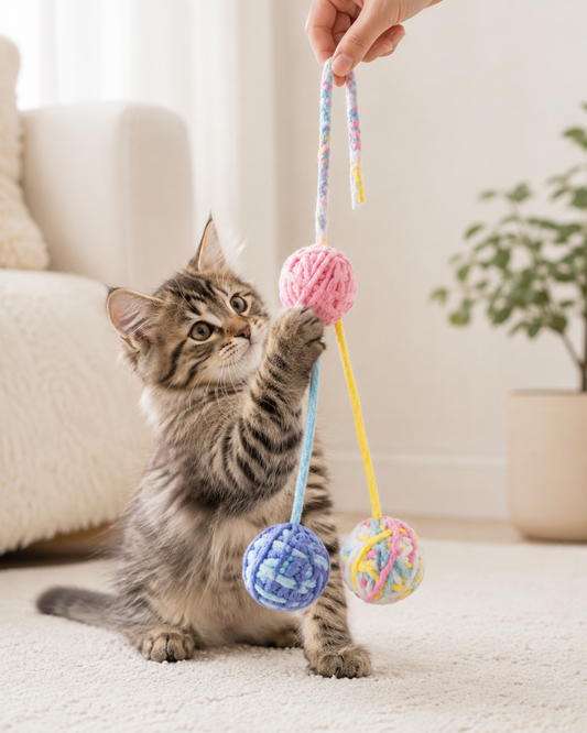 Kwispelwinkel | Kleurrijke Garenbal met Belletje voor Katten