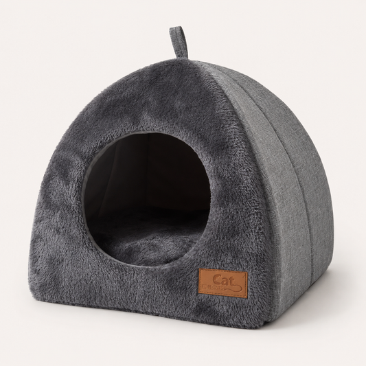 Kwispelwinkel | Warm Kattenhuis van Arctic Fleece met Handvat