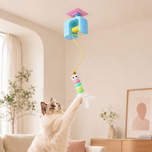 Kwispel-winkel | Elektrisch Kattenspeeltje met Veren en Bewegende Yo-Bal