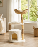 Kwispel-winkel | Moderne Kattenboom met Rotan Mand, Kattenhuis en Massief Houten Krabpalen