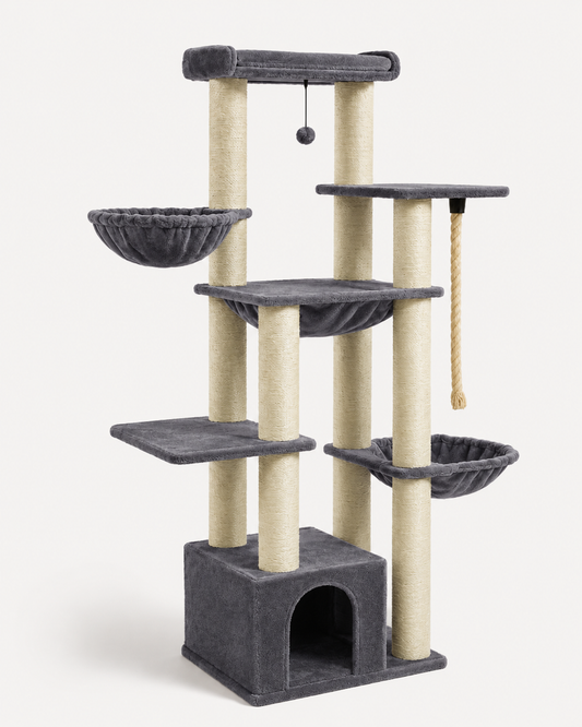 Kwispel-winkel | Luxe Kattenboom 169 cm met Groot Kattenhuis, Hangmatten en 11 Sisal Krabpalen