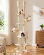 Kwispel-winkel | Vloer-tot-Plafond Kattenboom met Krabpaal, Hangmat en Kattenhuis