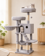 Kwispel-winkel | Kattenboom 135 cm met Kattenhuis, Hangmat en Sisal Krabpalen