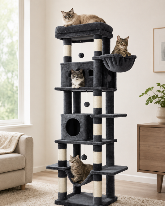 Kwispelwinkel | Luxe Kattenboom 170 cm met Hangmat, Kattenbed en 8 Sisal Krabpalen
