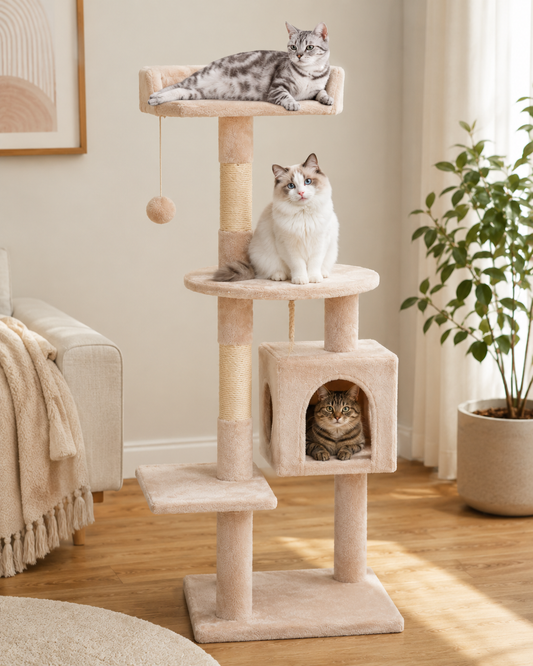 Kwispelwinkel | Kattenboom 112 cm met Kattenhuis, Platforms en Sisal Krabpalen