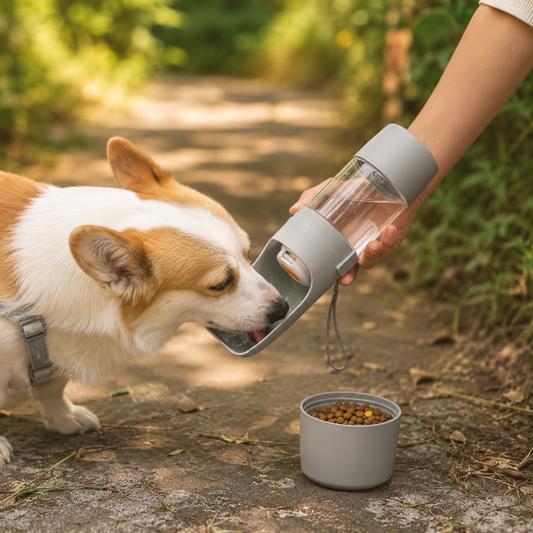 Kwispelwinkel | Draagbare Waterfles met Voercontainer voor Honden