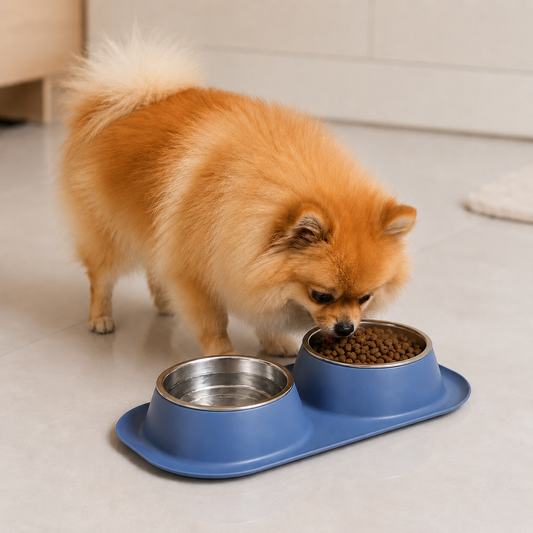 Kwispelwinkel | Dubbele Voerbakset voor Honden met Roestvrijstalen Bakken