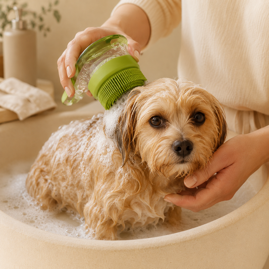 Kwispel-winkel | Siliconen Badborstel met Shampoodispenser voor Honden