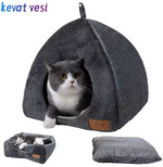 Kwispelwinkel | Warm Kattenhuis van Arctic Fleece met Handvat