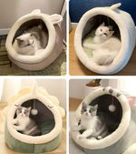 Kwispelwinkel | Halfgesloten Kattenbed met Oortjes en Afneembaar Kussen