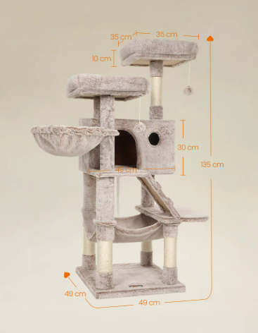 Kwispel-winkel | Kattenboom 135 cm met Kattenhuis, Hangmat en Sisal Krabpalen